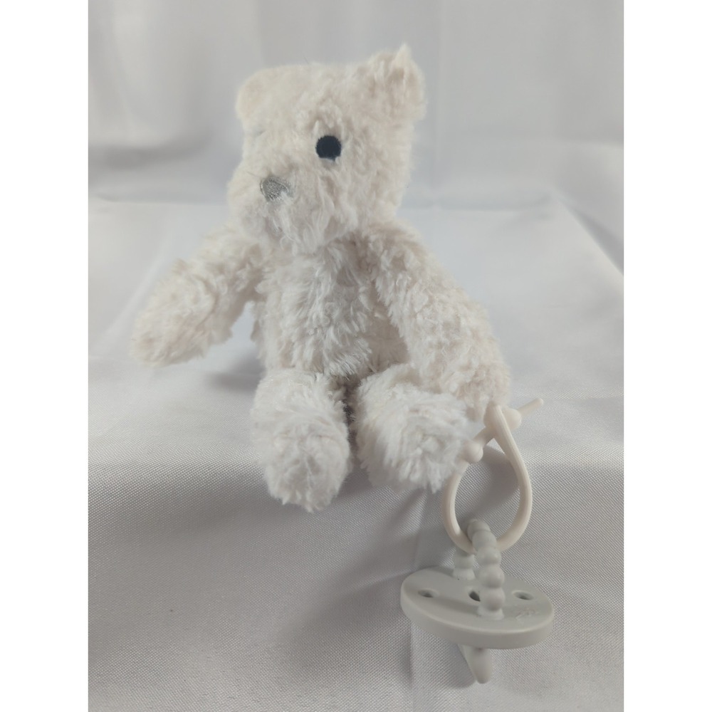 Ryan And Rose White Bear Pacifier Holder Miniature Stuffed Animal Plush Baby